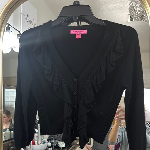 Black Ruffled Cardigan Sweater - Picture 3 of 3